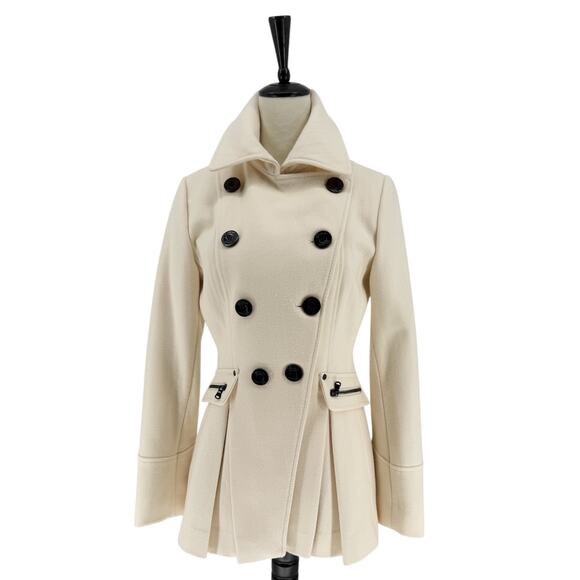 Guess Wool Pea Coat Double Breasted Jacket in Cream Ivory Off White Size Medium - Picture 1 of 12